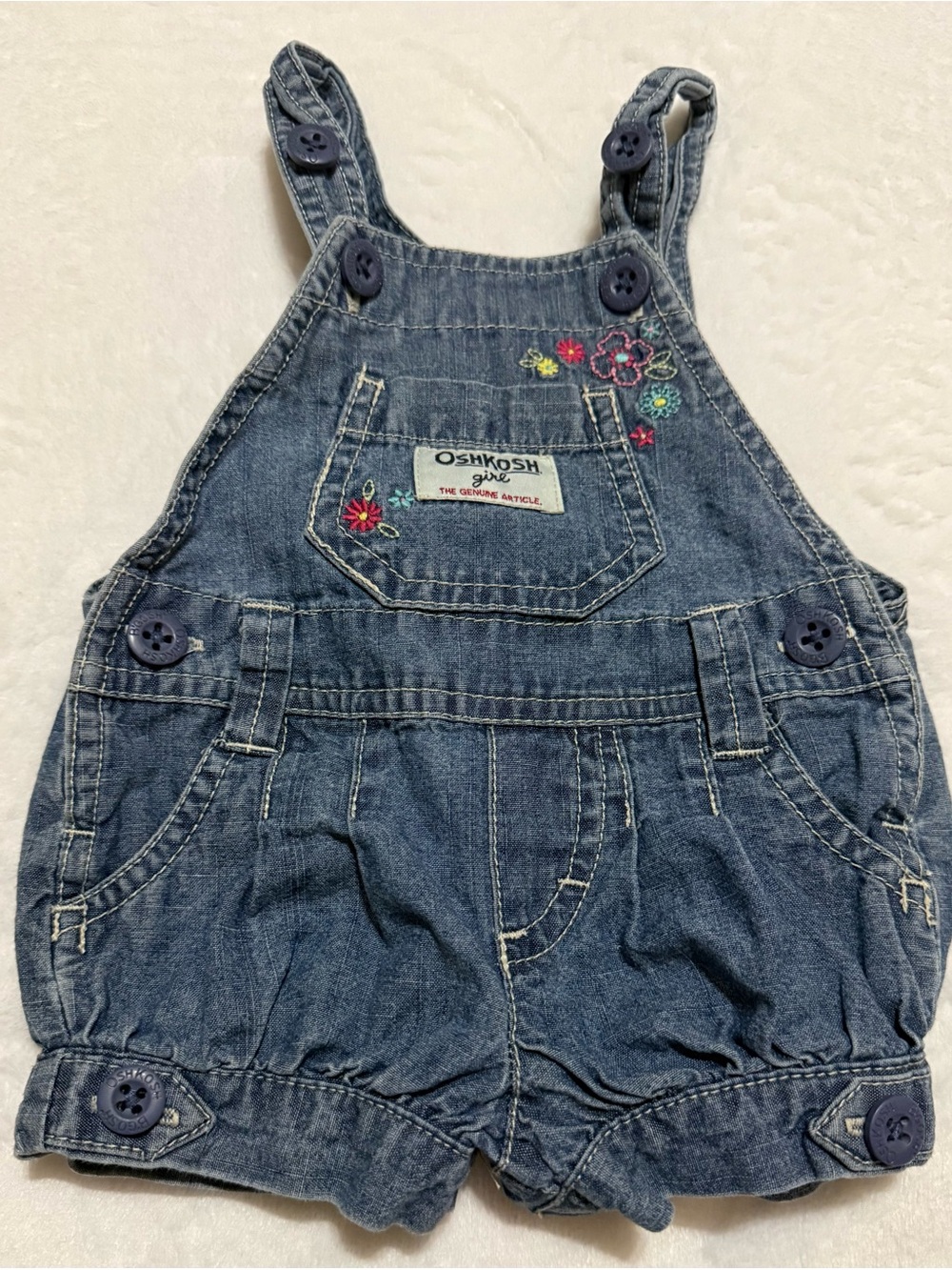 OshKosh B’Gosh Infant 3M Bubble Denim Bib Overalls Baby Romper Shortalls